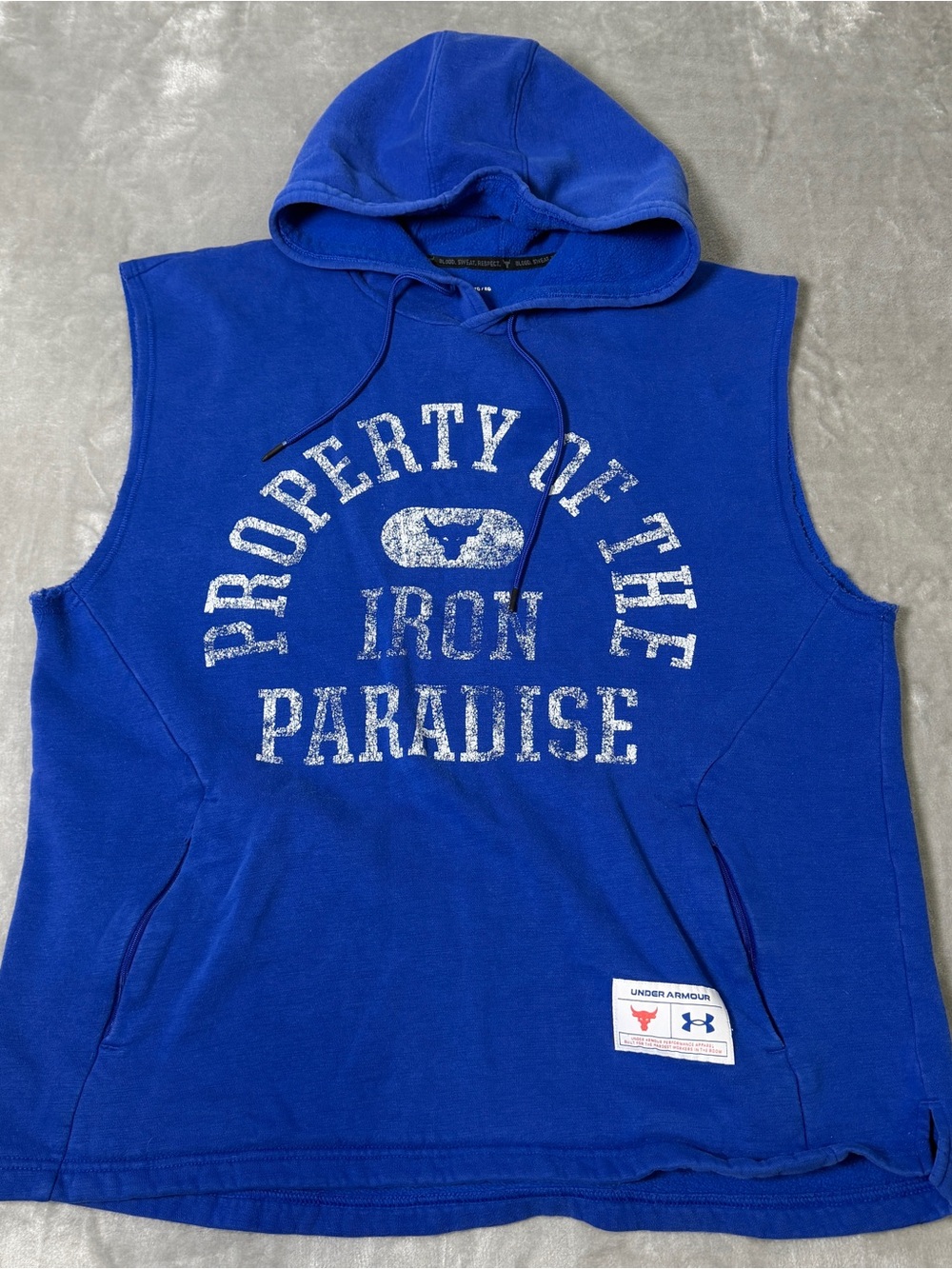 Under Armour Project Rock Property Iron Paradise Sleeveless Hoodie Blue Men's XL